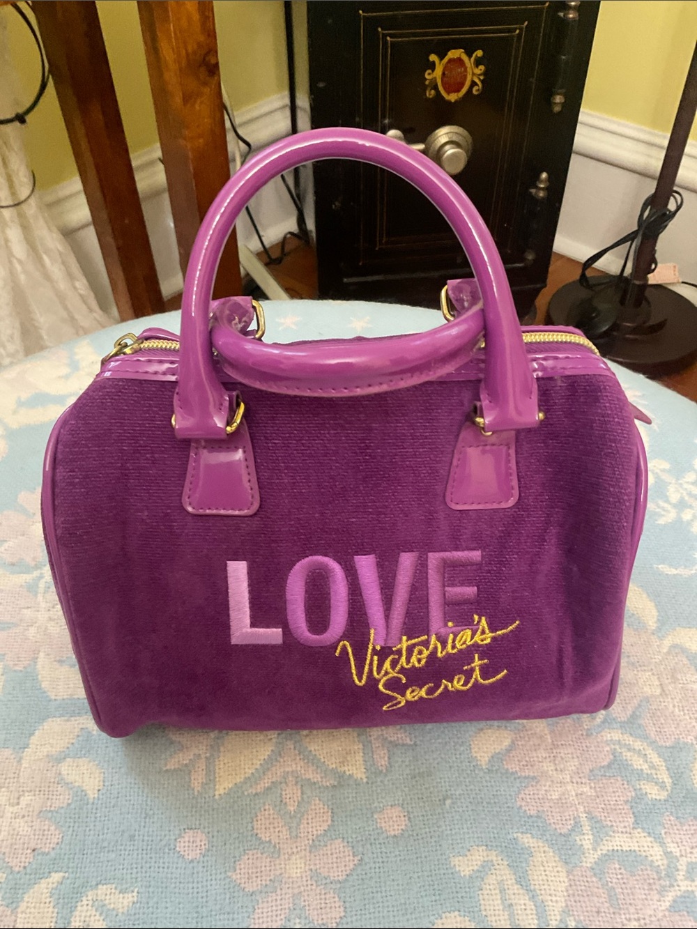 Y2K 90’s Victoria's Secret Purple Velvet Corduroy LOVE Satchel
